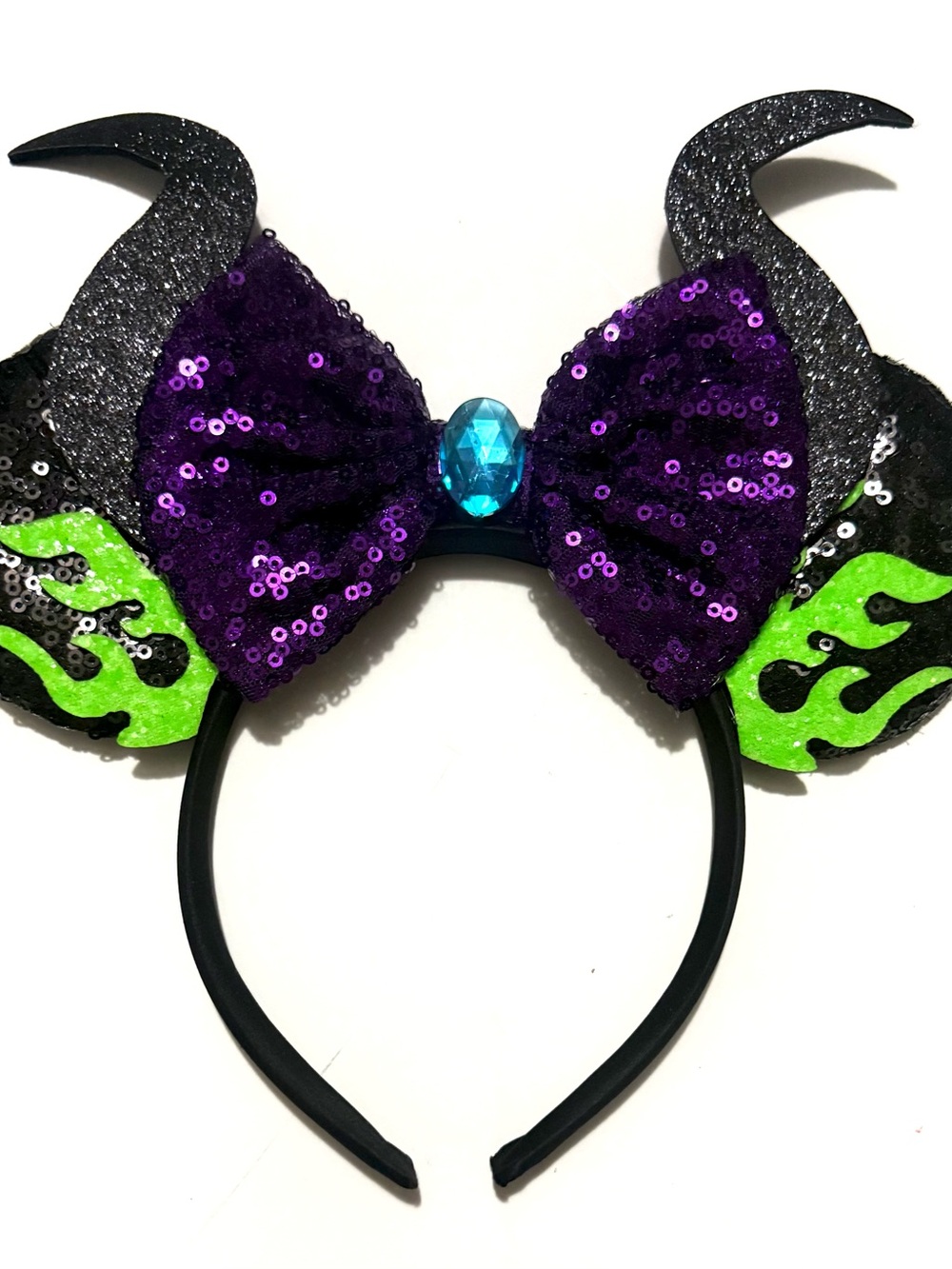 Mickey/Minnie Purple Sequin Bow Maleficent-Style Headband